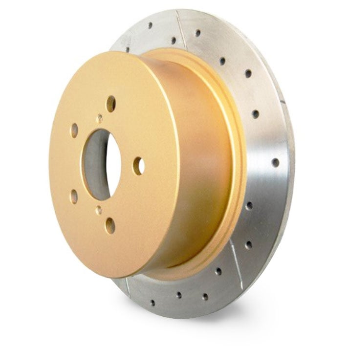 DBA Street X Cross-Drilled/Slotted Gold Rotors PAIR Audi S3 8P 8V/VW Golf R32 Mk5/Golf GTI & R Mk6,7,8 (Rear, 310 x 22mm)