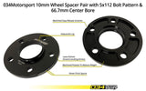 034 Motorsport - WHEEL SPACER PAIR, 10MM, AUDI 5X112MM WITH 66.5MM CENTER BORE - 034-604-7006