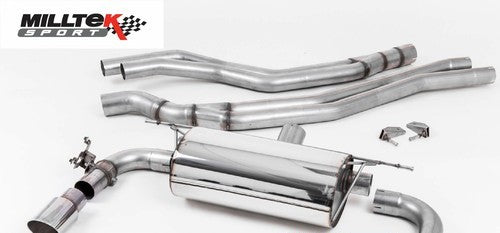 MILLTEK Cat-back – BMW M240i (F22 LCI), Non-Resonated Race, Polished GT-90 Trims [SSXBM1056]