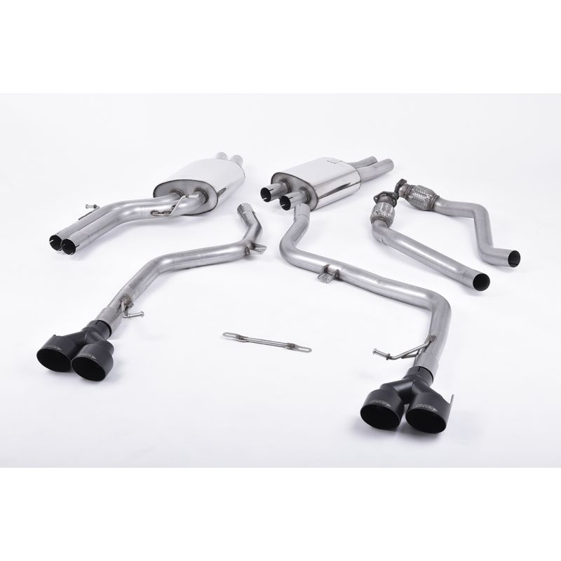 MILLTEK Cat-back – Audi S5 3.0 TFSI B8.5, Non-resonated (louder), Quad Black Velvet Tips [SSXAU411]