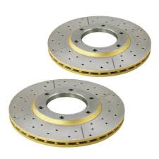DBA Street X Cross-Drilled/Slotted Gold Rotors PAIR Audi S3 8P 8V/VW Golf R32 Mk5/Golf GTI & R Mk6,7,8 (Rear, 310 x 22mm)