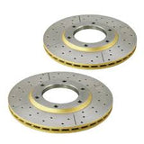 DBA Street X Cross-Drilled/Slotted Gold Rotors PAIR Audi S3 8P 8V/VW Golf R32 Mk5/Golf GTI & R Mk6,7,8 (Rear, 310 x 22mm)