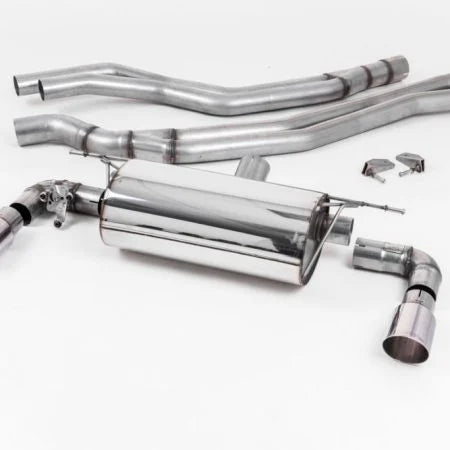 MILLTEK Cat-back – BMW M140i 3/5 Door (F20/F21 LCI), Race, Non-Resonated, Polished GT-90 Trims [SSXBM1046]