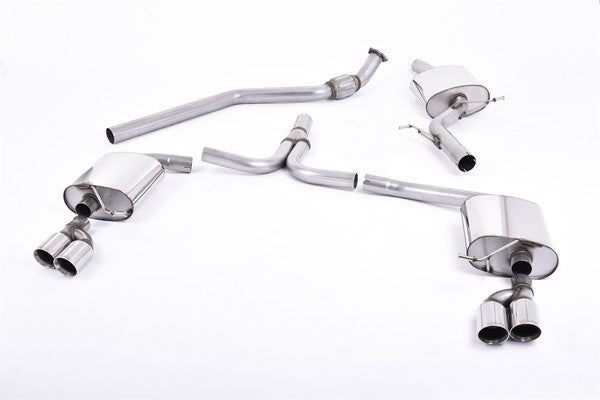 MILLTEK Cat-back – Audi A4 2.0 TFSI S line B8 (Tiptronic-only), Quad-outlet, Requires S4 3.0T lower spoiler and detailing strip [SSXAU303]