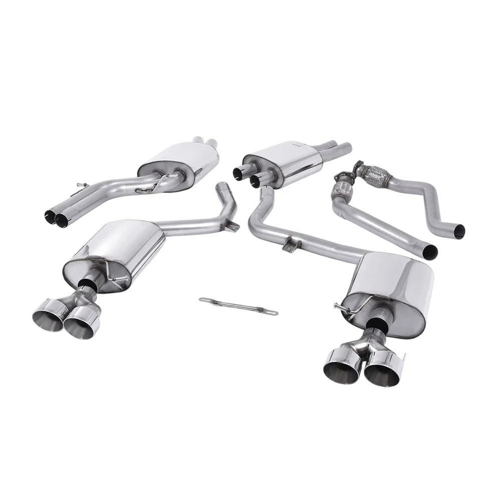 MILLTEK Cat-back – Audi S5 3.0 TFSI B8.5, Resonated (quieter), Polished Quad-outlet [SSXAU410]