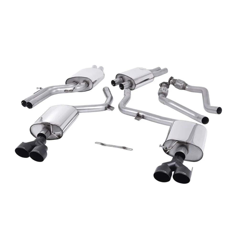 MILLTEK Cat-back – Audi S5 3.0 TFSI B8.5, Resonated (quieter), Quad Black Velvet Tips [SSXAU412]