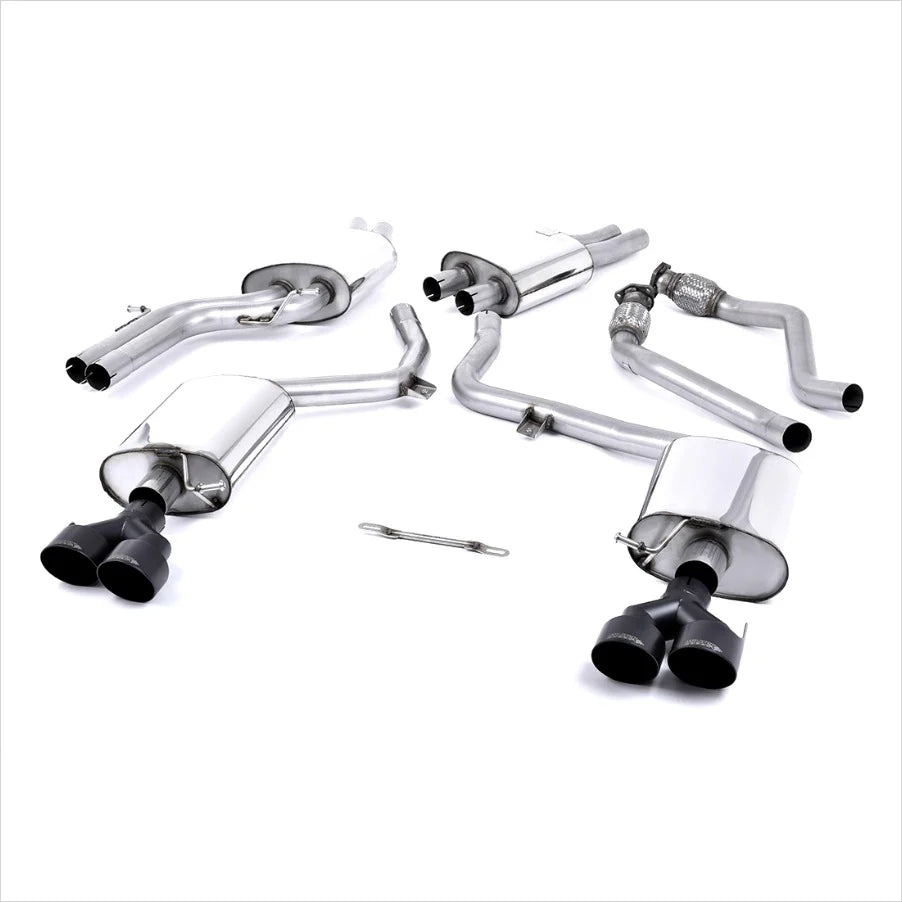 MILLTEK Cat-back – Audi S4 3.0 TFSI B8.5, Quad Outlet Ceramic Black Tips [SSXAU367]