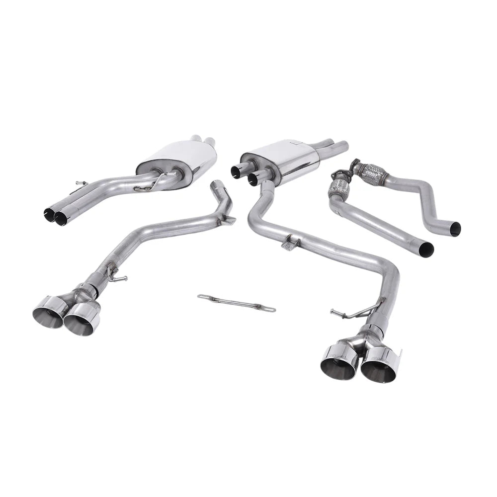 MILLTEK Cat-back – Audi S5 3.0 TFSI B8.5, Non-resonated (louder), Polished Quad-outlet [SSXAU409]