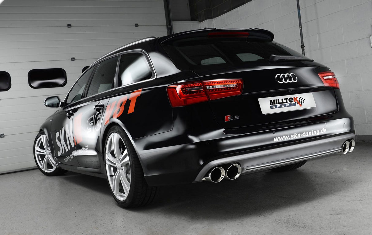 MILLTEK Cat-back – S6 4.0 TFSI, Non-resonated (louder), Cerakote Black Tips [SSXAU737]